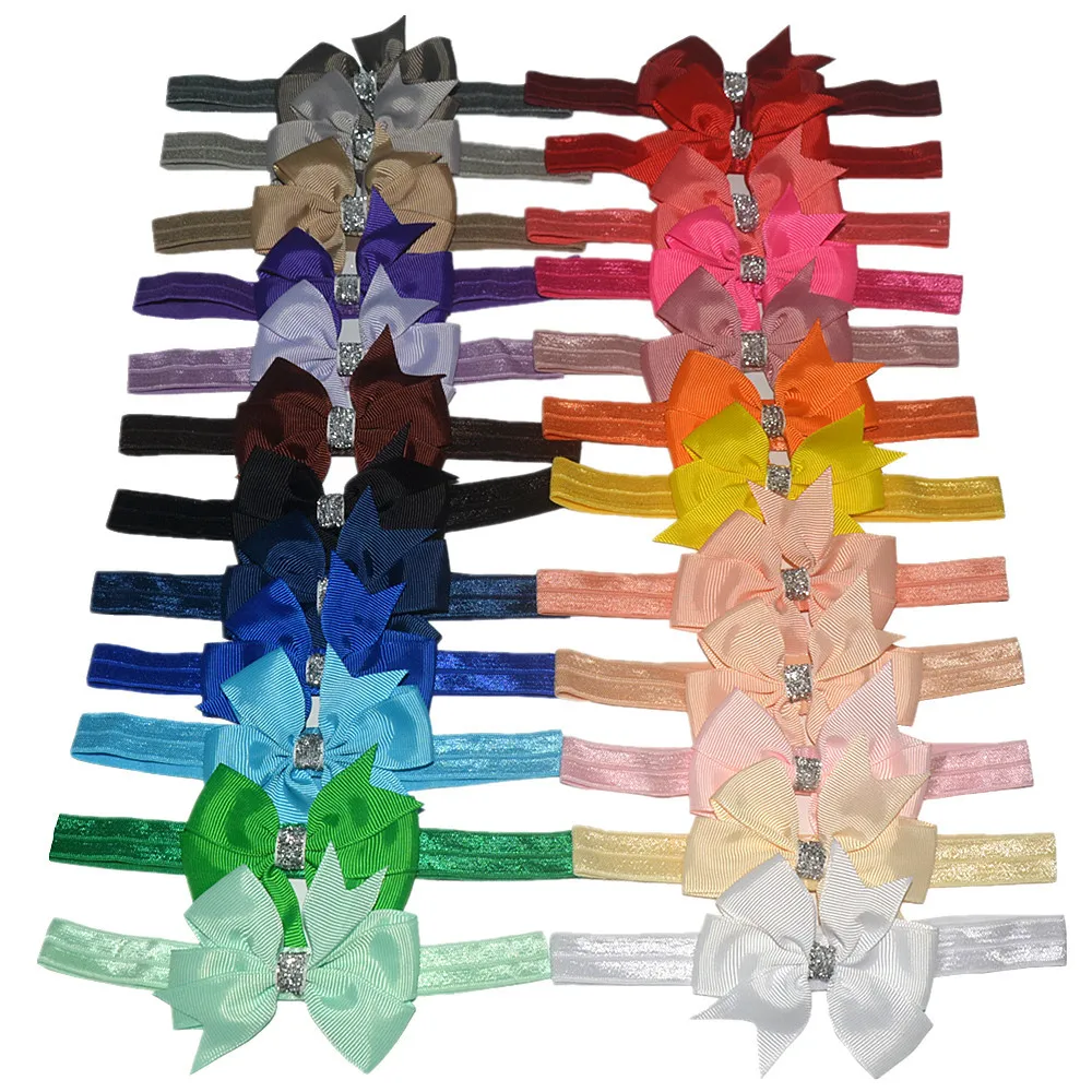 

MengNa 100pc/32color 3.5" Girls Glitter Hair Bows Headbands Ribbon Hair Bows with Glitter Center Kids Headband Hair Accessories