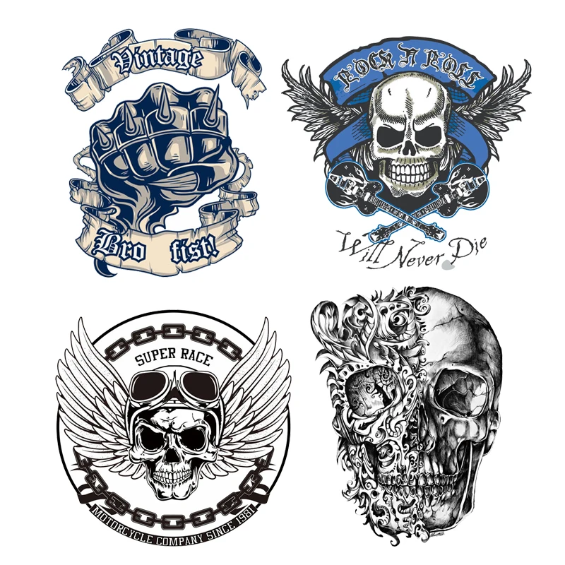

Heat Transfer Vinyl Punk Rock Patch Stickers for Clothing DIY T-shirt Dresses Applique Iron-on Transfers Skull Letter Patches