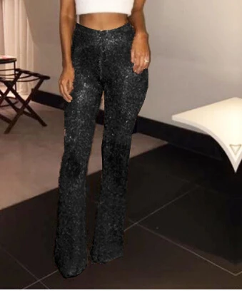 Женские расклешенные Блестящие Брюки с высокой талией свободные повседневные