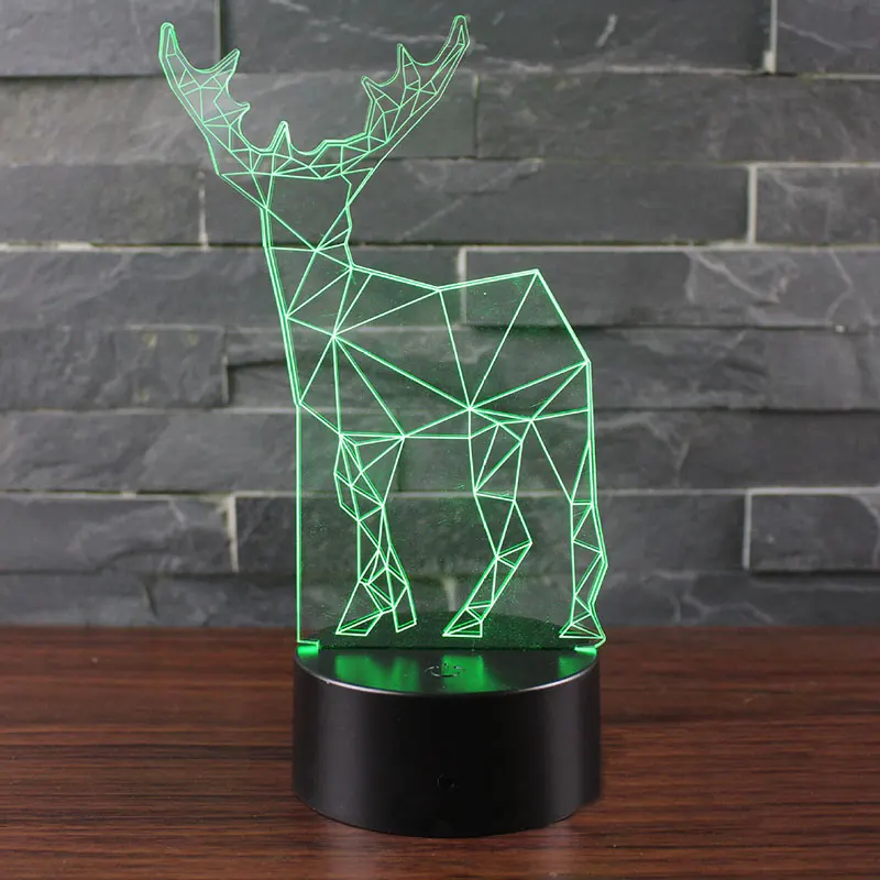 Трехмерная лампа с длинными рогами в виде оленя светодиодный ночсветильник 7