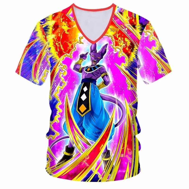 OGKB New Arrival Mens Tshirt Funny Printing Dragaon Ball Beerus 3d T-shirt With V Neck Man Hiphop Short Sleeve Casual Tee Shirts