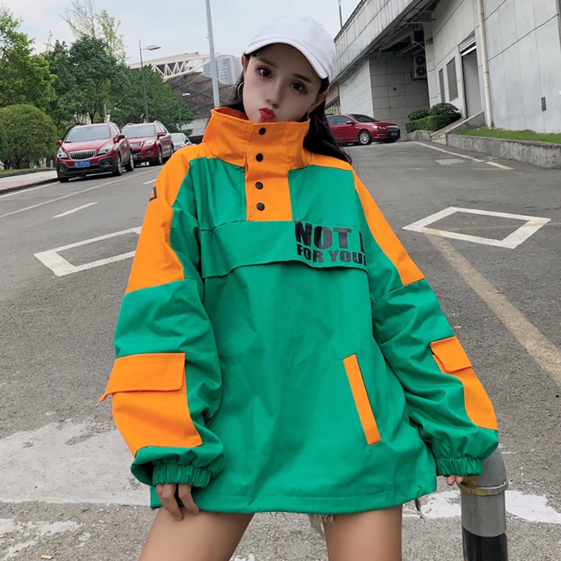 Green Plegie Harajuku, Женская куртка большого размера, весна, новинка, с буквенным принтом, свободная верхняя одежда, пальто в стиле хип-хоп, уличная одежда, BF стильные куртки - Цвет: Green