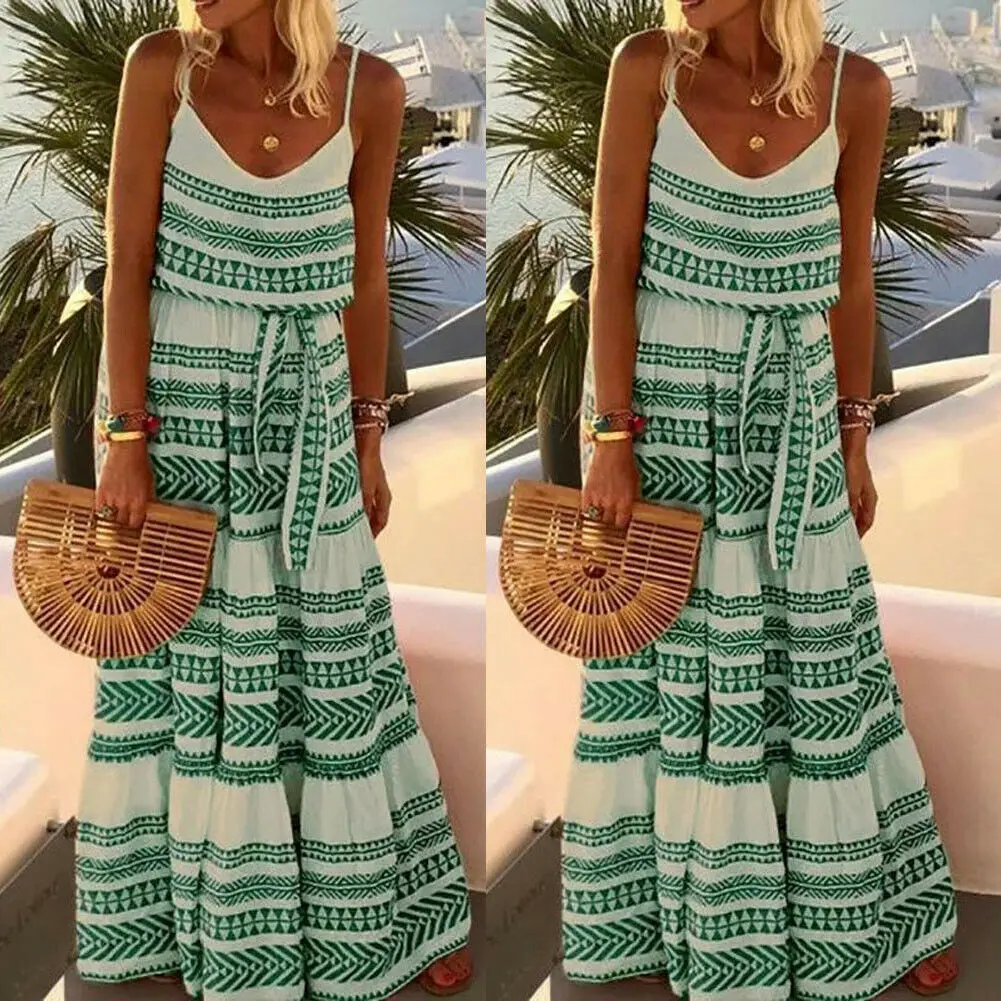 Женское платье макси в стиле бохо с v образным вырезом длинное Плиссированное