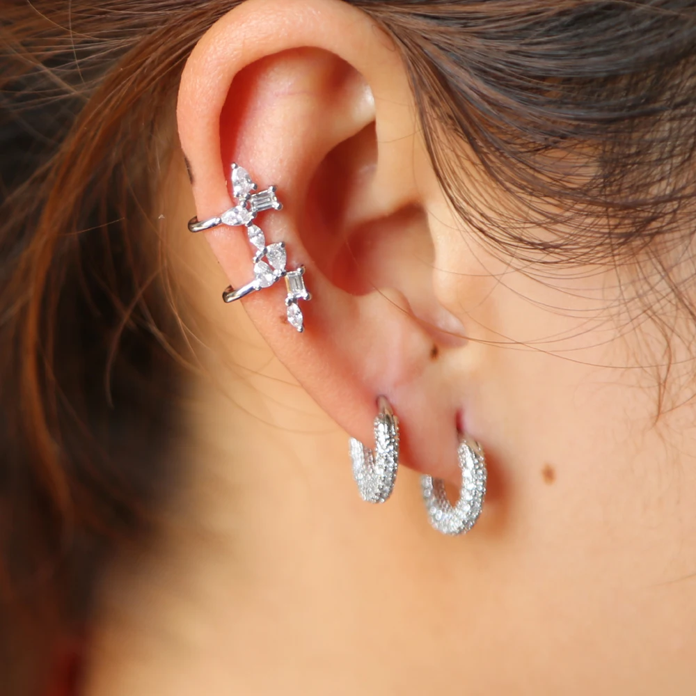 2018 модные каффы для ушей с фианитами клипсы фианитом женщин серьги свадебной