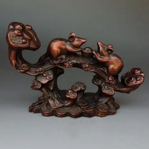 

Китайская мышь из чистой фиолетовой меди Зодиака мышь на RuYi Богатство Yuanbao Статуя