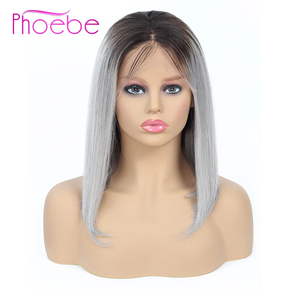 Phoebe 13*4 синтетический фронтальный парик с Омбре 1b серый короткие человеческие