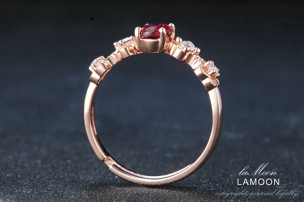 Lamon 925 пробы Серебряное кольцо для женщин красный гранат драгоценный камень ювелирные изделия 18 к Розовая позолота хорошее Ювелирное Украшение регулируемое кольцо LMRI045
