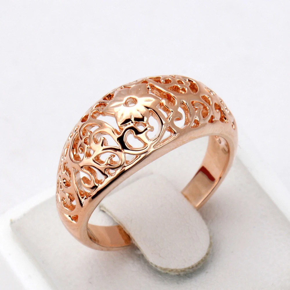 MxGxFam Hollow Rose Flowers Pattern Rings For Women Individual Jewelry Gold Color Hot | Украшения и аксессуары