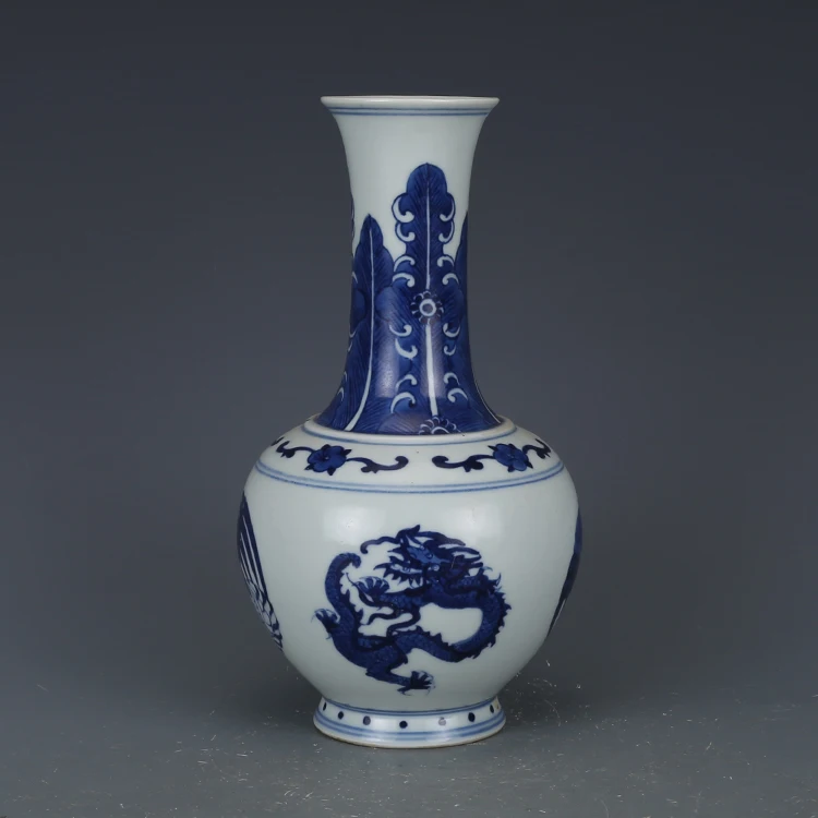 Антикварная фарфоровая ваза QingDynasty синий и белый дракон бутылка с