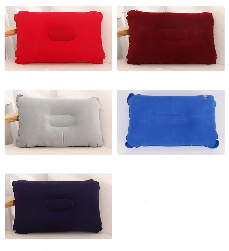 Portable Pillow Travel Air Cushion Inflatable Double Sided Flocking Cushion Camp Beach Car Plane Hotel Head Rest Bed Sleep