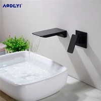 wall mounted waterfall basin faucet solid brass sink tap concealed hot and cold water mixer bathroom taps blackchrome