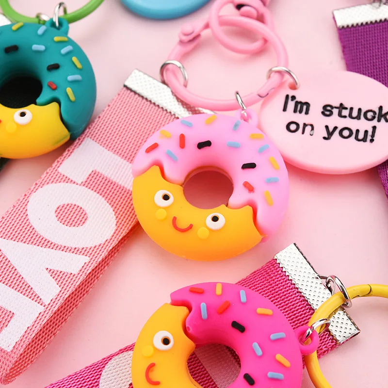 1PS Resin Mini Cute Key Chain Kawaii Bag Chain Straps Donut Cake Keychain For Girl Gifts Love Pendant Bag Charm Key Ring