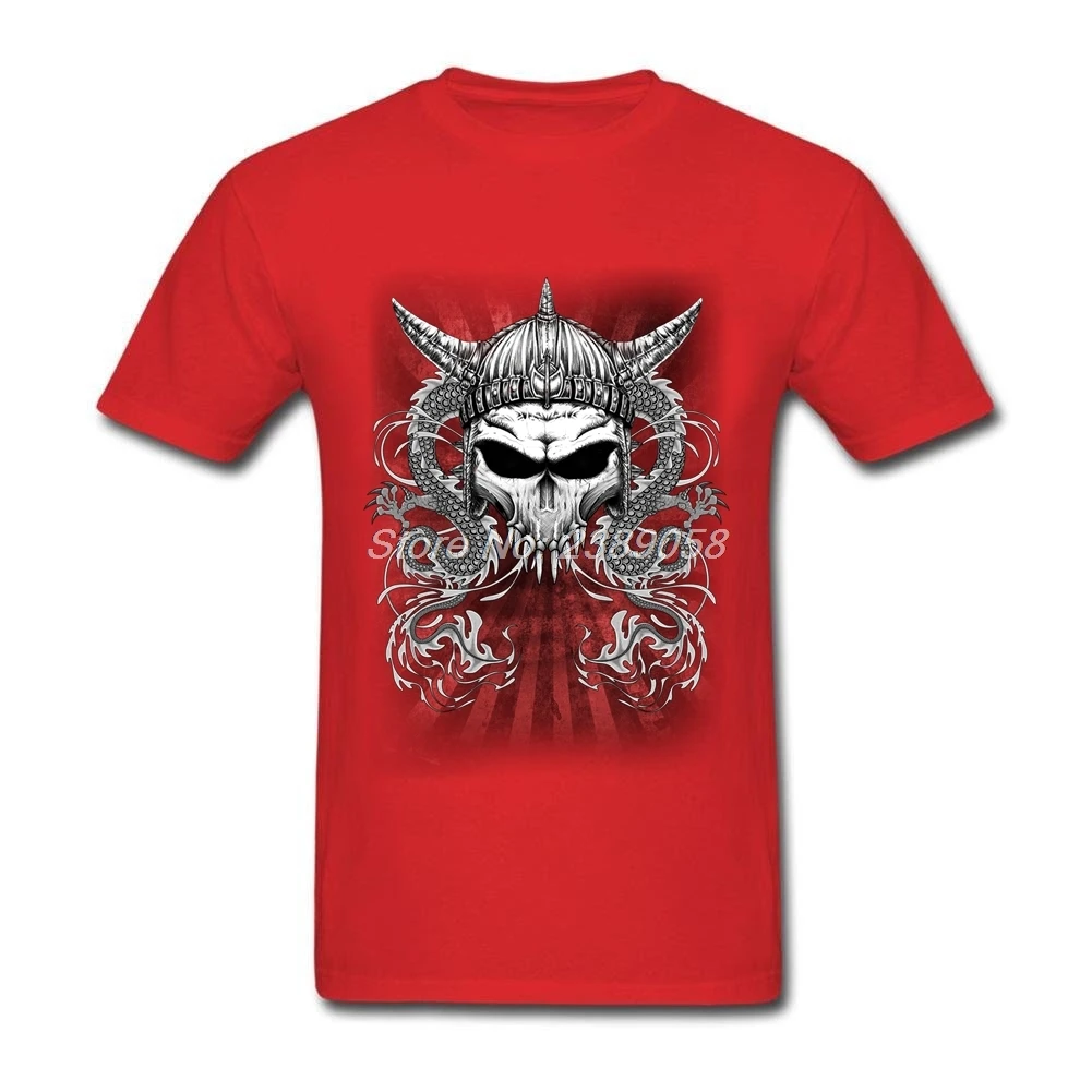 Новинка Мужская футболка с коротким рукавом изображением черепа викинга
