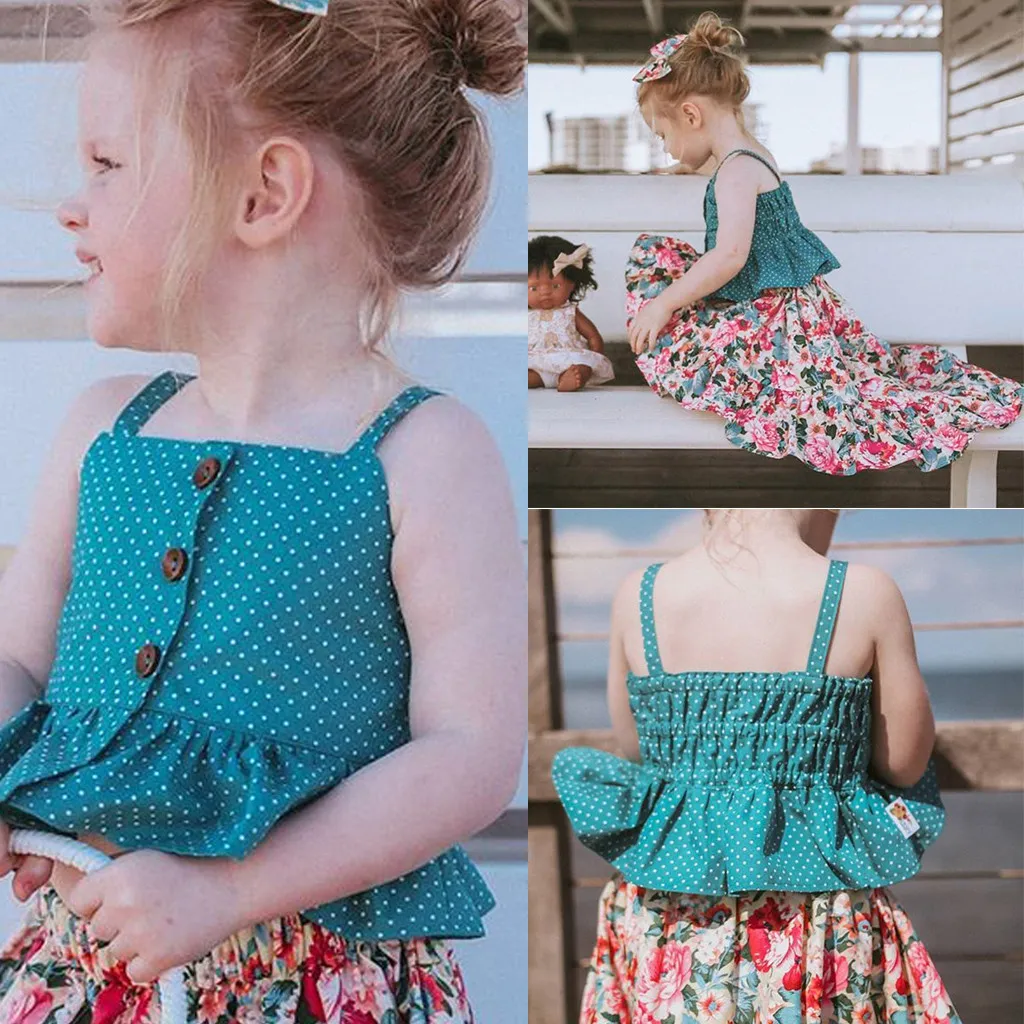 2 предмета летнее платье для маленьких девочек рубашка в горошек без рукавов с