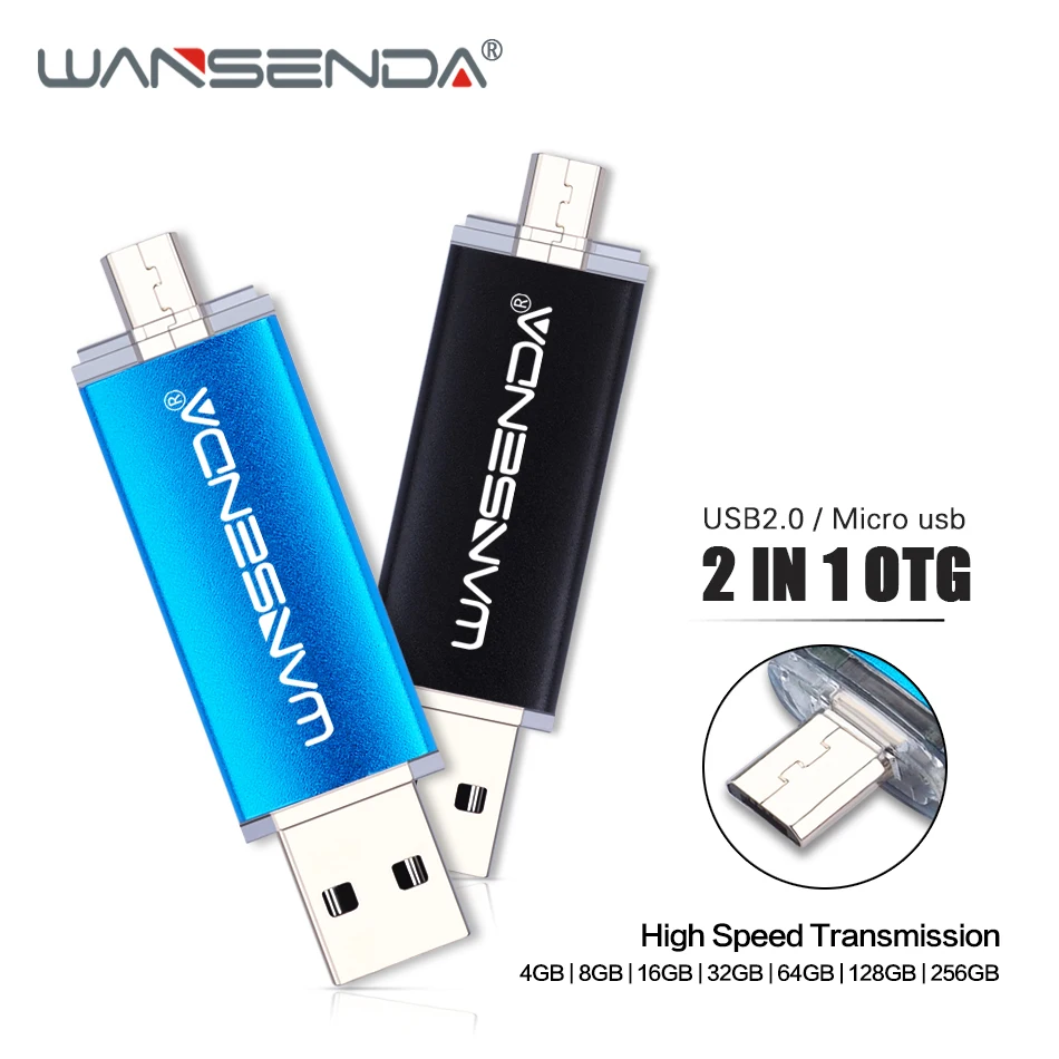 WANSENDA OTG usb флеш накопитель высокоскоростной 128 Гб 64 U диск 16 ГБ 32 256 Флешка 2 в 1 Micro USB