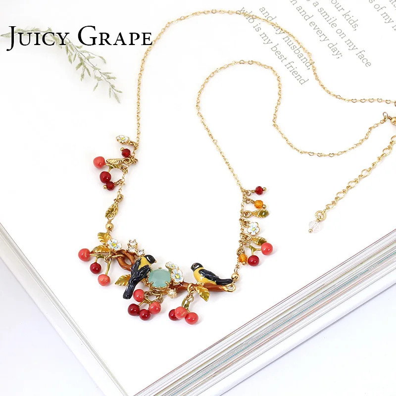 Juicy Grape 2019 New Oriole Bird Red Cherry Gilded Clavicle Chain Popular Maxi Colar Necklace Choker Women Crystal Jewelry | Украшения и
