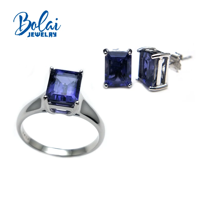Bolaijewelry природный варяжский камень кольцо и серьги 925 серебро ювелирные украшения