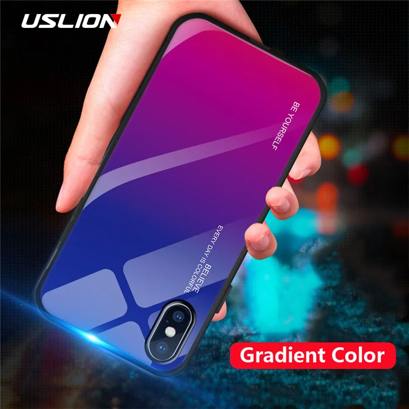 USLION Gradient Glass Phone Case For iPhone XS Max 7 8 Plus Hard Cover X XR 6 6S Tempered Cases Coque |