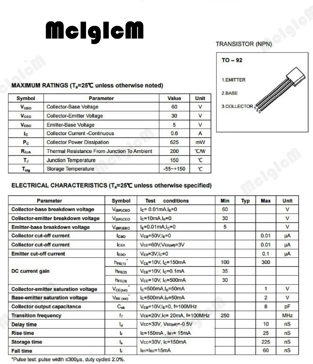 MCIGICM 2n2222 биполярный транзистор 2n2222a to 92 (упаковка из 1000 шт)|Транзисторы| |