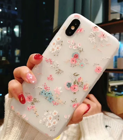 Силиконовый чехол для телефона с цветами для iPhone 7, 8 Plus, розовые чехлы с цветами и листьями для iPhone X, 8, 7, 6, 6 S Plus, 5, 5s, SE, мягкий чехол из ТПУ