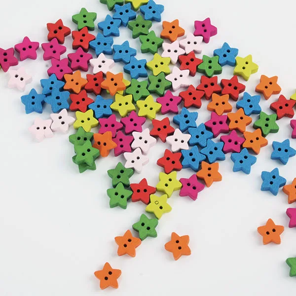50 шт. Модные Разноцветные пятиконечные деревянные пуговицы в форме звезды