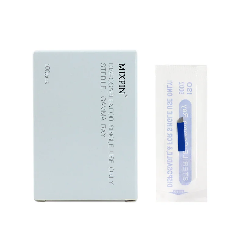 100 шт. татуировка бровей лезвие синий 12 Pin Перманентный макияж руководство брови