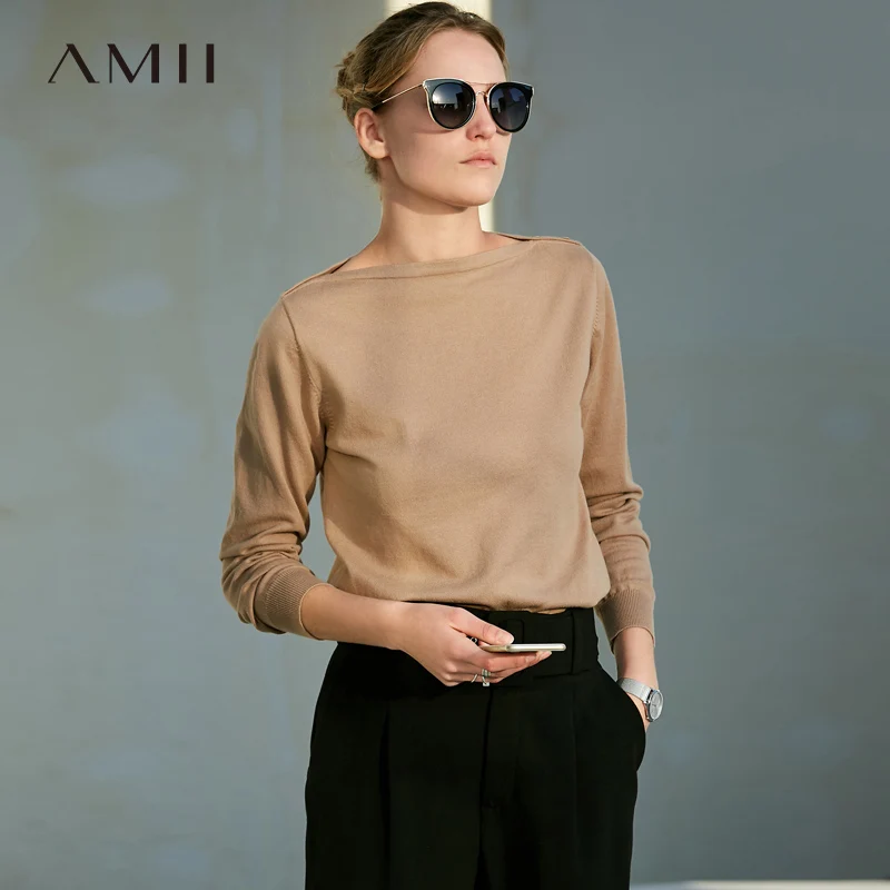 Amii минималистский повседневное для женщин осень 2018 г. свитер сплошной Slash