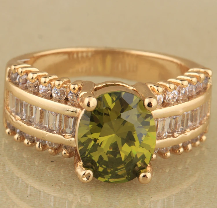 Кольцо для свадьбы с зеленым оливковым Перидотом кольцо белым цирконием и