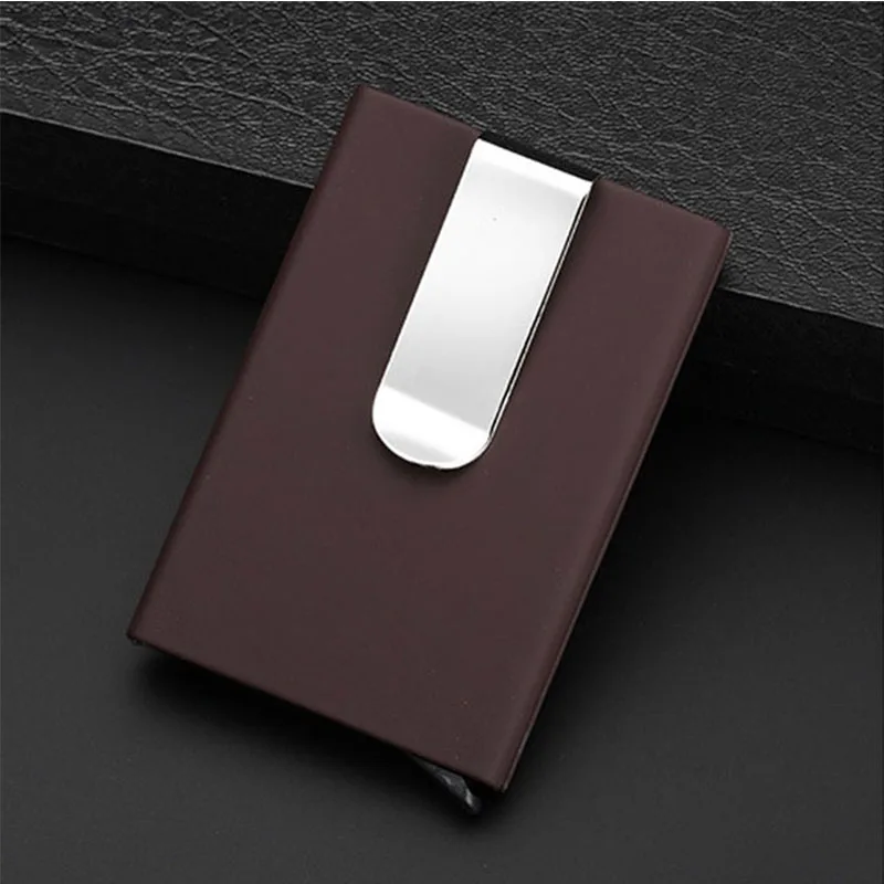 High Quality Business ID Credit Card Holder Automatic Case Sets Aluminum PU Box Wallet Solid Color Cash Clip | Багаж и сумки