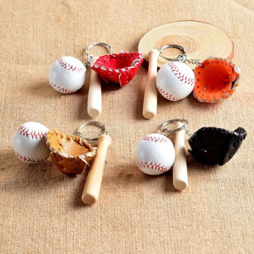 1 шт. мини бейсбольные кожаные перчатки деревянный брелок с битой спортивный