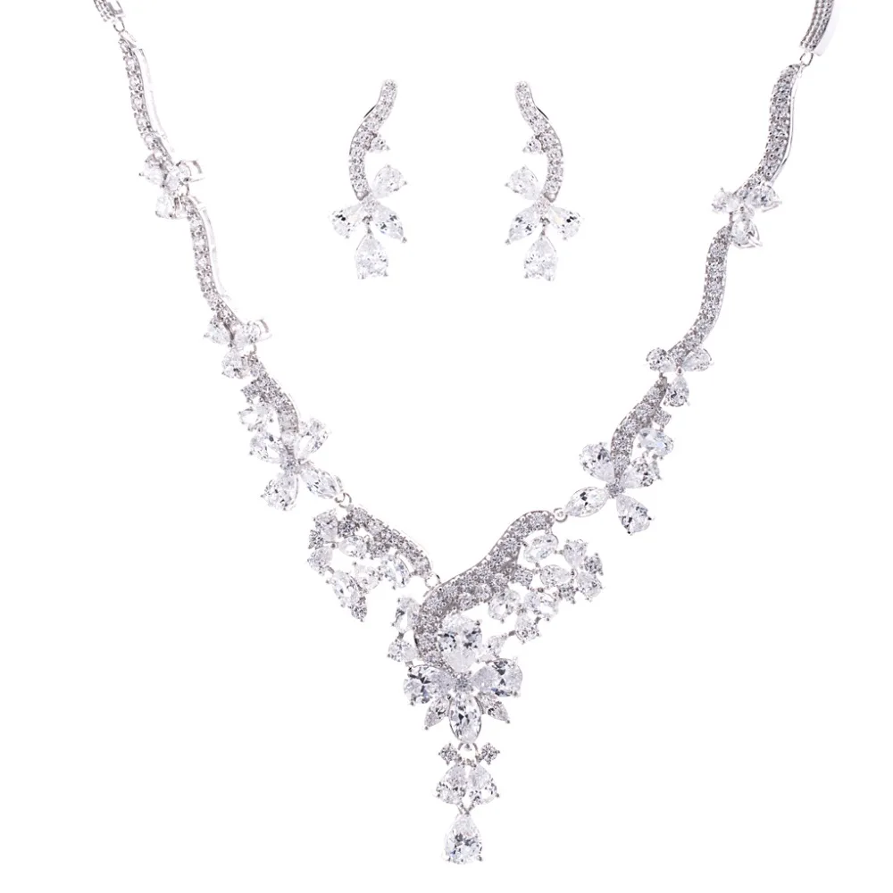 Новинка 2017 Полный AAA Фианит свадебные цветы ожерелье серьги набор высокое