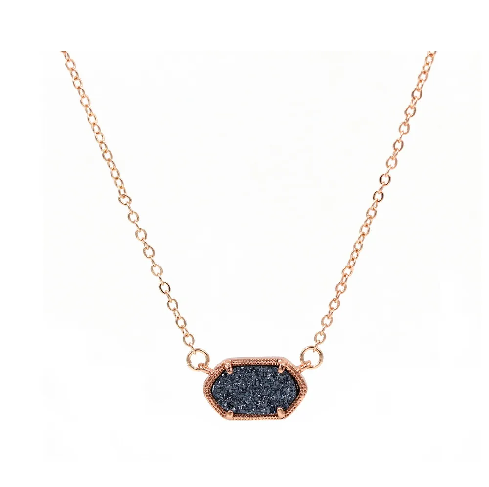 Dark gray Маленькая розовая, золотая, овальная Druzy Геометрическая подвеска ожерелье для женщин - Окраска металла: Dark gray