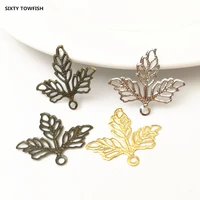 50 pieces 2522mm gold color metal filigree tree leaf flower slice charms base setting jewelry diy components findings