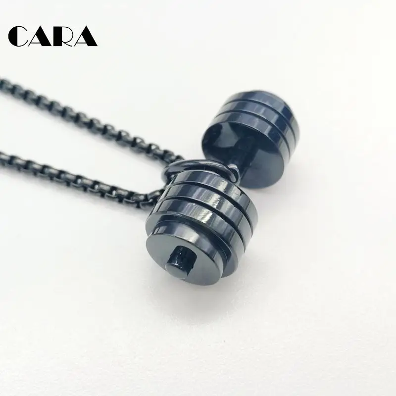men fitness dumbell charm necklace gold color 70cm chain 316L stainless steel hip hop necklace jewelry pendant CAGF0221