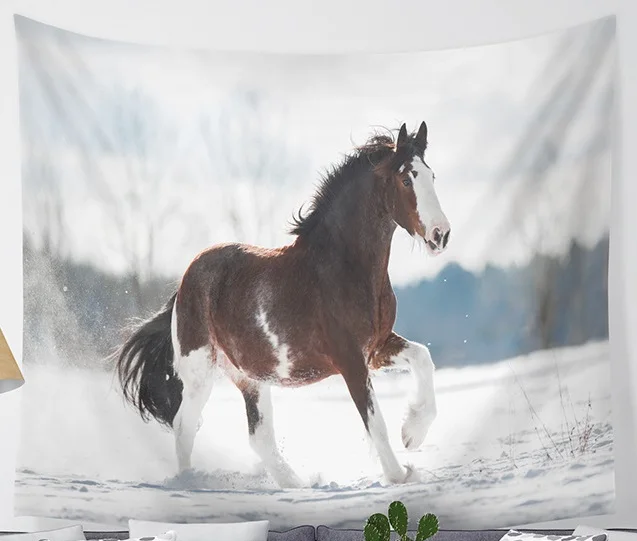 

CAMMITEVER Black White Horses Animal Tapestry Home Decor Mural Yoga Rug Durable Polyester Wall Hanging
