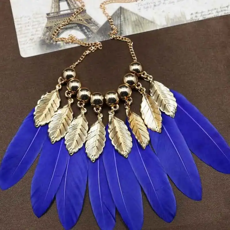Moonso богемное перо Длинная цепочка свитер ожерелье для женщин Перья Ювелирные