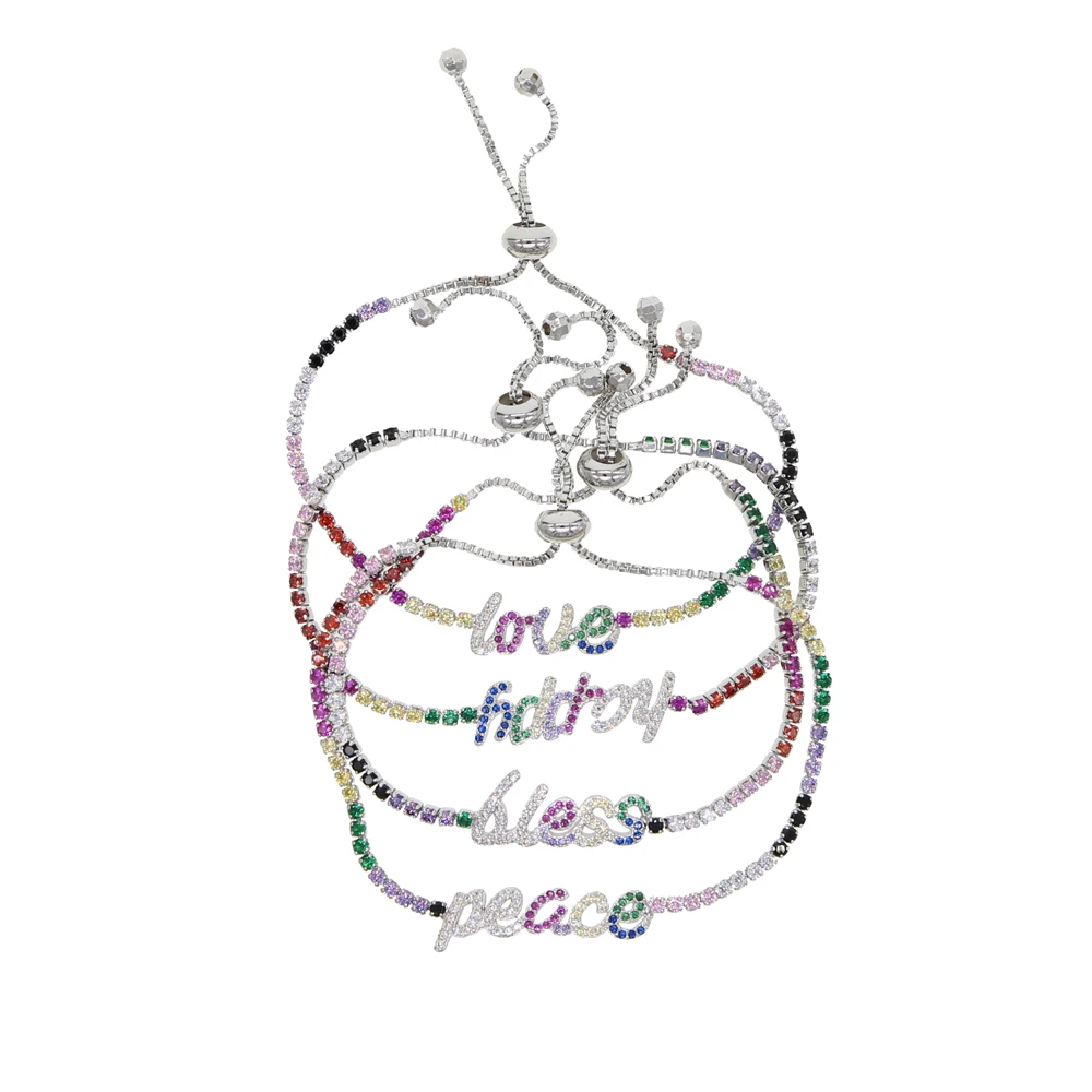 Женские браслеты с надписью регулируемые радугой надписями Love Happy Peace