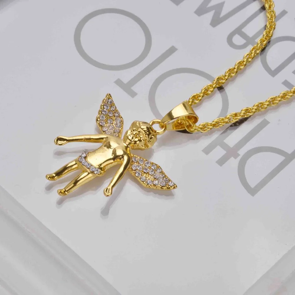 Мужская цепочка в стиле хип-хоп Shamty ожерелье виде Ангела из чистого золота модные