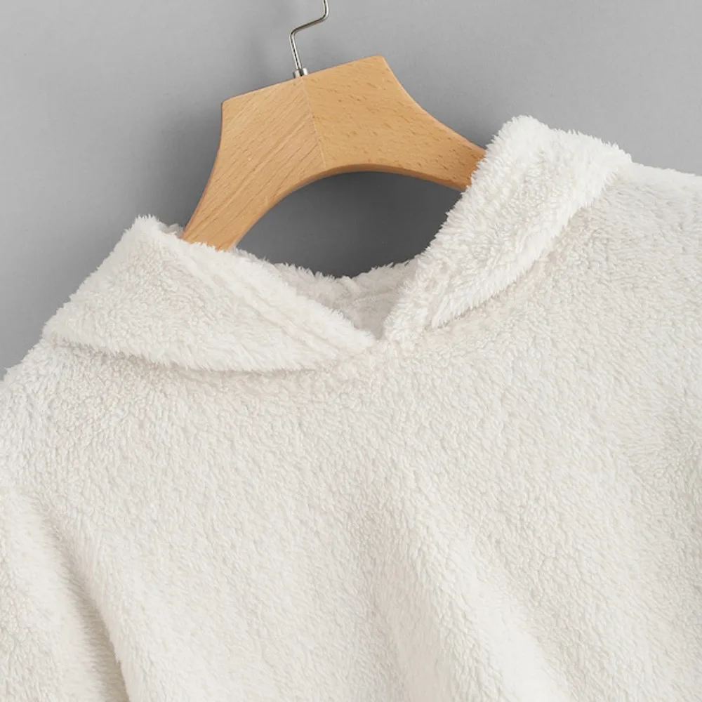 Womens Long Sleeve Faux Fur Embellished Hooded Sweatshirt Pullover Tops Blouse korean style women Sudadera mujer #3 | Женская одежда