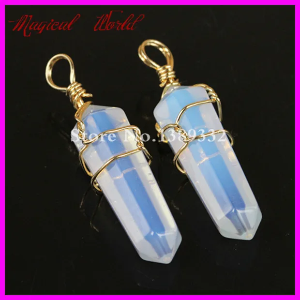 

10pcs Mix Nature Gems Stone Point Pendant Wire Wrapped Opal/Crystal/Blue Sand/Lapis Pendant Druzy Pendant