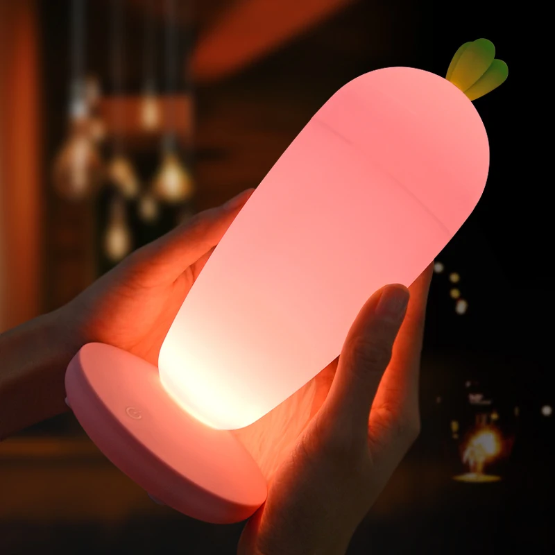Radish LED Night Light Gift Dimming USB Rechargeable Cute Girl Carrot Touch Switch Bedroom Bedside Table Lamps | Лампы и освещение