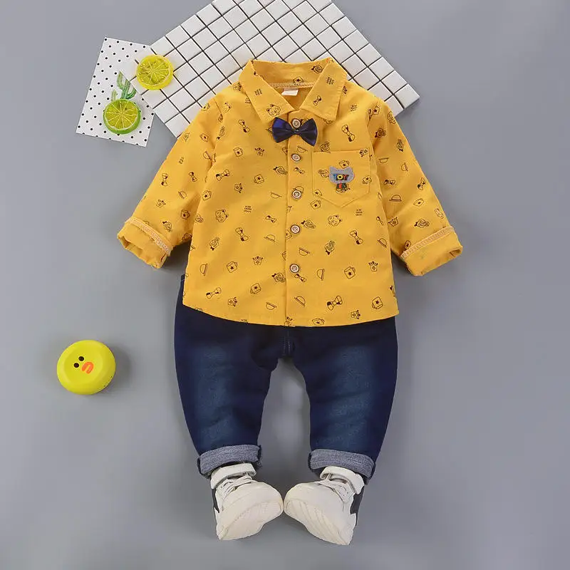 BibiCola children spring autumn clothing set boys fashion shirt+jeans pants 2pcs suit for kids baby casual sets |