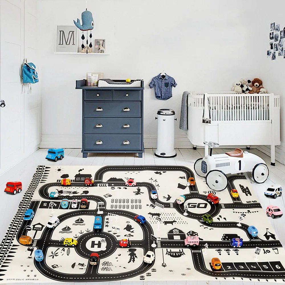 

130*100CM Modern Style Kids Portable Car City Scene Taffic Highway Map Play Mat Educational Toys For Children Games Road Carpet