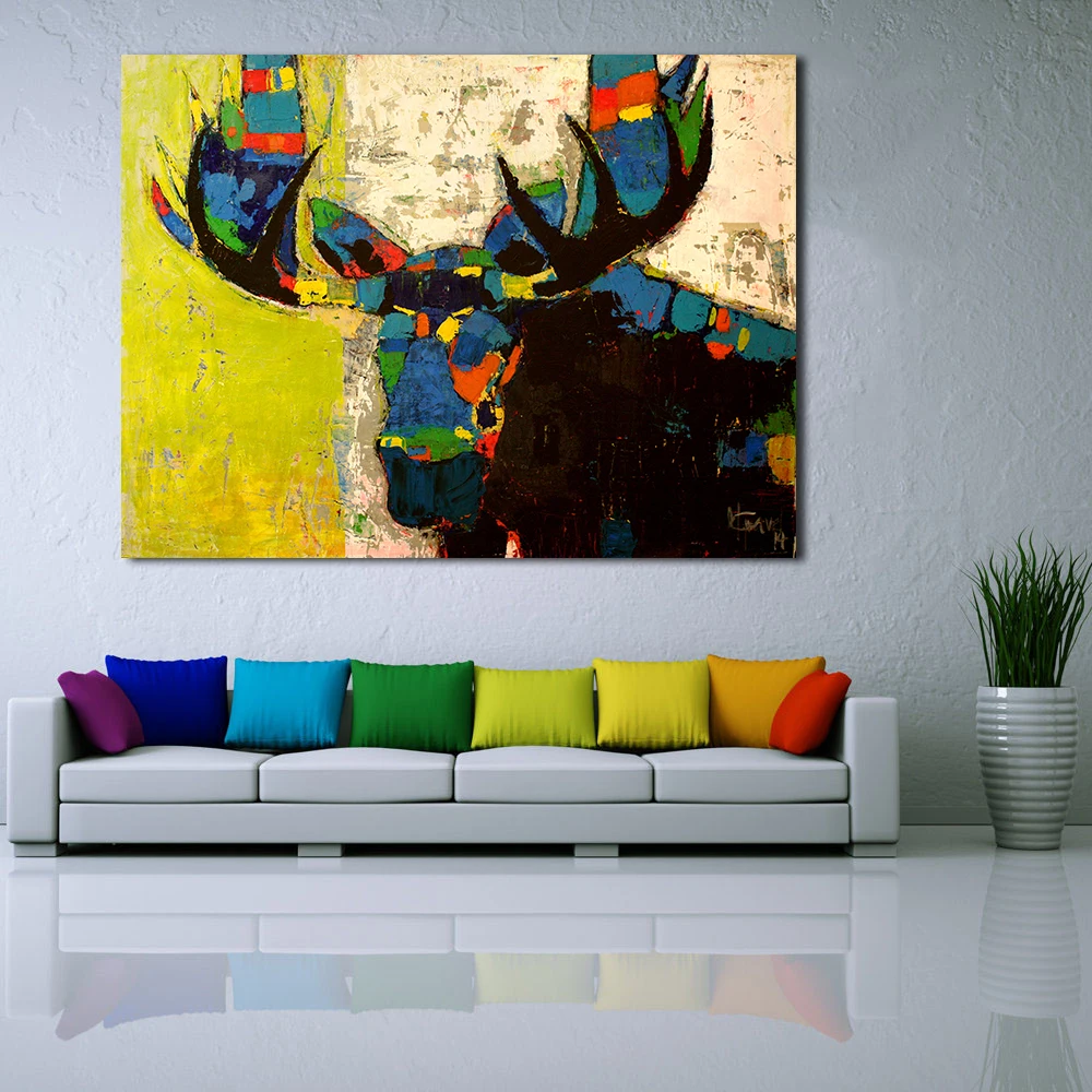 JQHYART красочные Moose граффити изображение животных Печать на холсте украшение