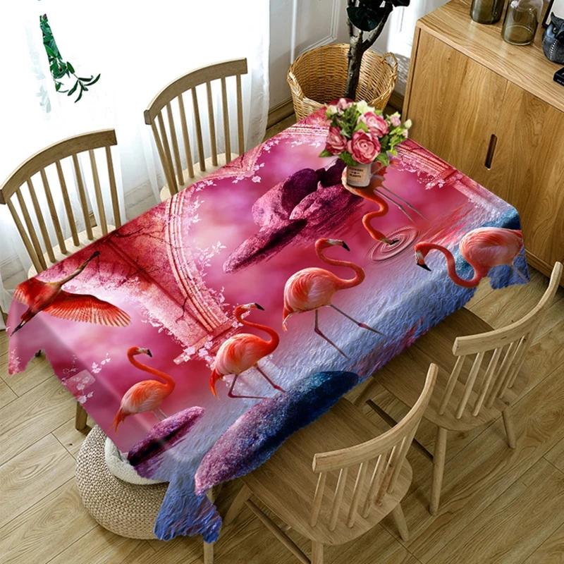 

3d Red Flamingo Animal Pattern 3D Round Tablecloth Washable Polyester Cotton Rectangular Dining Table Cloth for Wedding Banquet