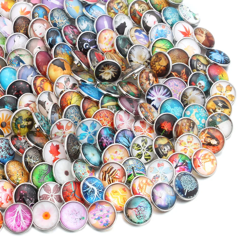 

50pcs/lot Mixed Colors & Pattern 18mm Glass Snap Button Jewelry Faceted Glass Snap Fit Snap Earrings Bracelet Jewelry