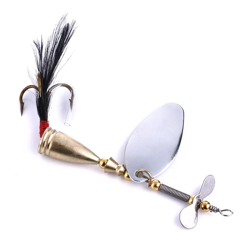 1pcs Gold Metal Spoon Fishing Lures 9cm Spinning Bait with Black Feathers Sharp Hook Tackle Lure | Спорт и развлечения