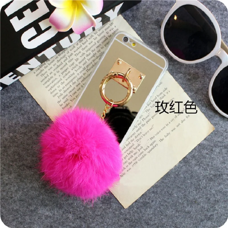 Mirror Case For Huawei P20 P10 P8 Lite P9 P9Plus Soft Plush Real Rabbit fur pompom Fluffy Gold case TPU Nova 3E |