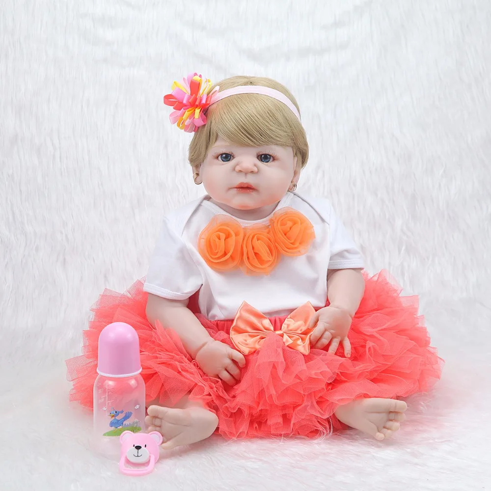 

Forrsdor 57cm new arrival simulation newborn baby girl with brown hair and color TUTU skirt full silicone reborn baby dolls
