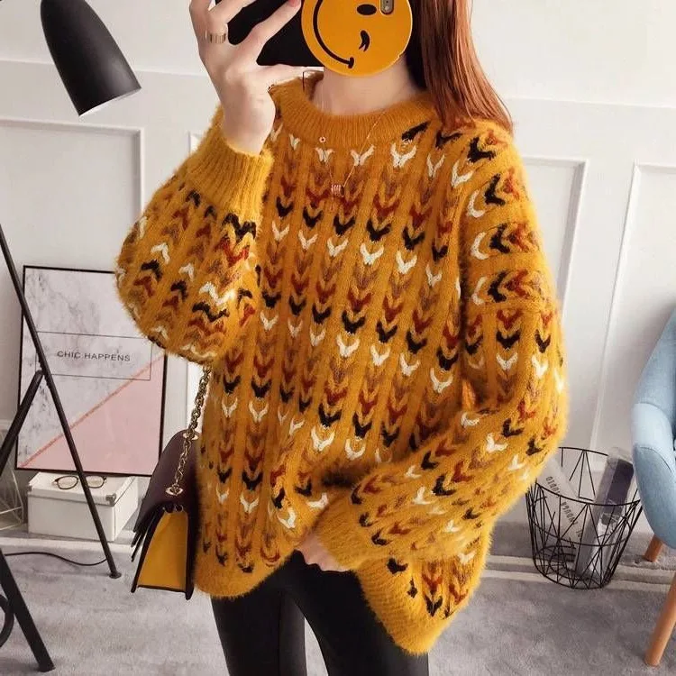 2020 autumn and winter new Korean version of the loose large size thick sweater pullover shirt women's clothing | Женская одежда